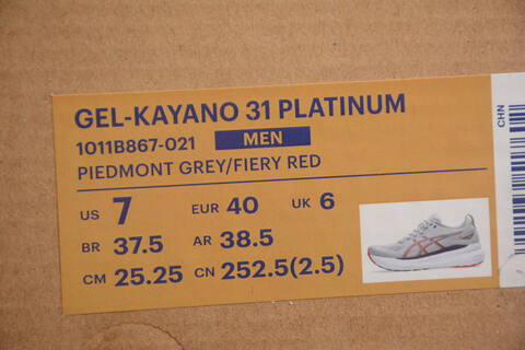 ASICS GEL-KAYANO 31 PLATINUM Piedmont Grey Fiery Red White US 7 EUR 40 UK 6 Running Shoe Running Sneakers - Men's (BS-59567)
