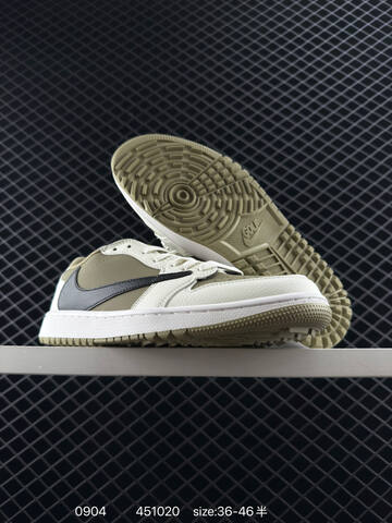 Jordan Travis Scott x Air Jordan 1 Low Golf Sail Olive Black White Neon EU 36-46 Sneaker - Unisex (BS-80769)