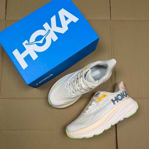 HOKA Clifton 9 White Beige Yellow Green Pink Running Shoe Running Sneakers (BS-86875)