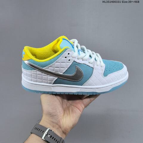 Nike SB Dunk Low Pro FTC White Light Blue Silver Yellow EU 39-46 Skate Shoe - Unisex (BS-61006)