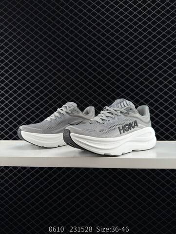 HOKA Bondi 9 Grey White Black EU 36-46 Running Shoe Running Sneakers - Unisex (BS-86609)