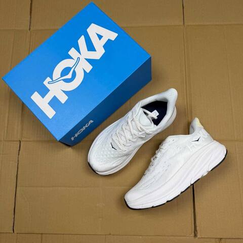 HOKA ONE ONE Clifton 9 White Black Pale Yellow Running Shoe Running Sneakers (BS-86872)