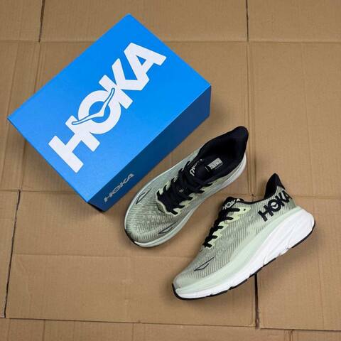 HOKA ONE ONE Clifton 9 Light Green Black White Running Shoe Running Sneakers (BS-86873)