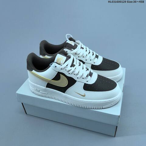 Nike Air Force 1 07 White Dark Brown Gold Yellow EU 36-45 Sneaker - Unisex (BS-61666)