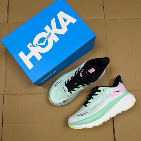 HOKA ONE ONE Clifton 9 Mint Green White Black Pink Yellow Running Shoe Running Sneakers (BS-86859)