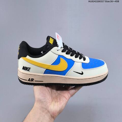 Nike Air Force 1 07 LV8 NH0601-577 Light Beige Blue Yellow Black Beige EU 36-45 Skate Shoe - Unisex (BS-61289)