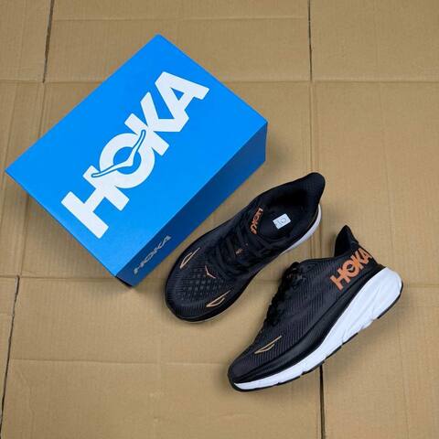HOKA ONE ONE Clifton 9 Black White Copper Running Shoe Running Sneakers (BS-86870)