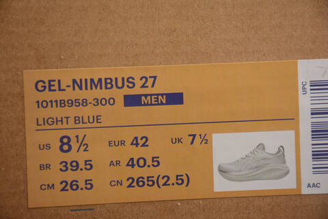 ASICS GEL NIMBUS 27 Light Blue US 8 5 EUR 42 UK 7 5 CM 26 5 Running Shoe Running Sneakers - Men's (BS-59733)