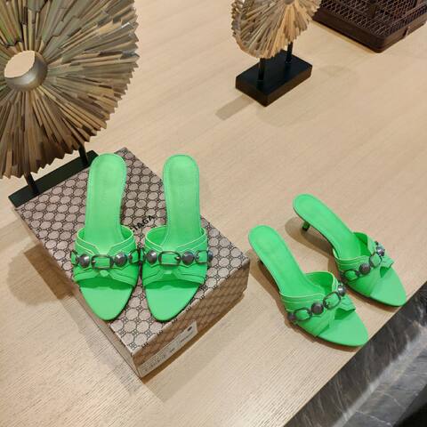Balenciaga Cagole Heeled Mule neon green gunmetal