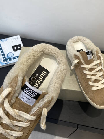 Golden Goose Super Star Sabot Shearling tan cream white