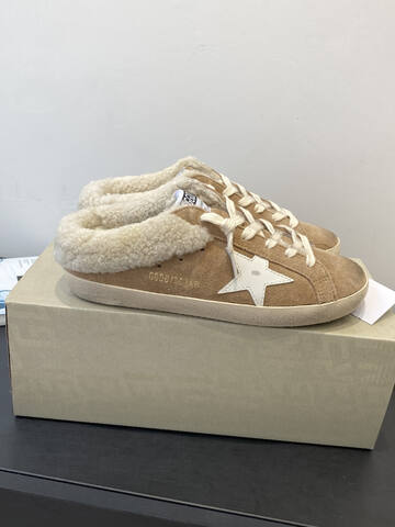 Golden Goose Super Star Sabot Shearling tan cream white